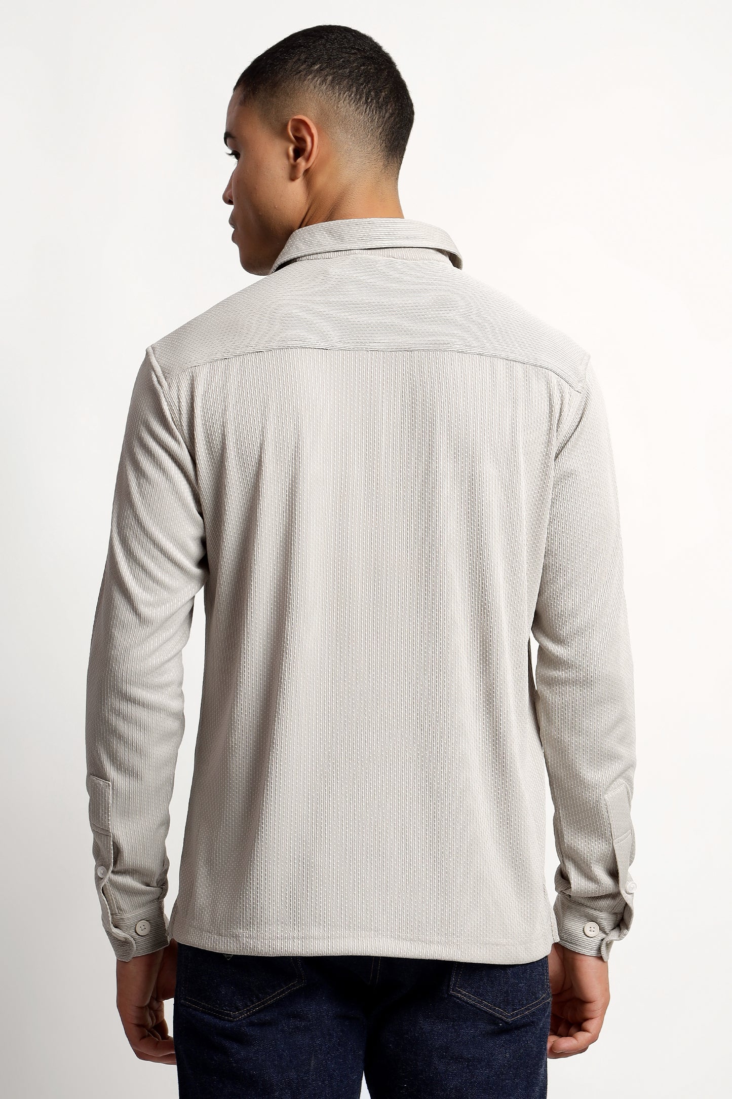 Regular Fit Half Zipper Light Grey Shirt