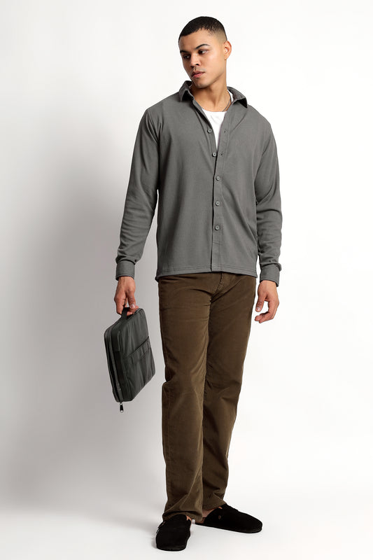 Regular fit Poly Cotton Grey Shirt