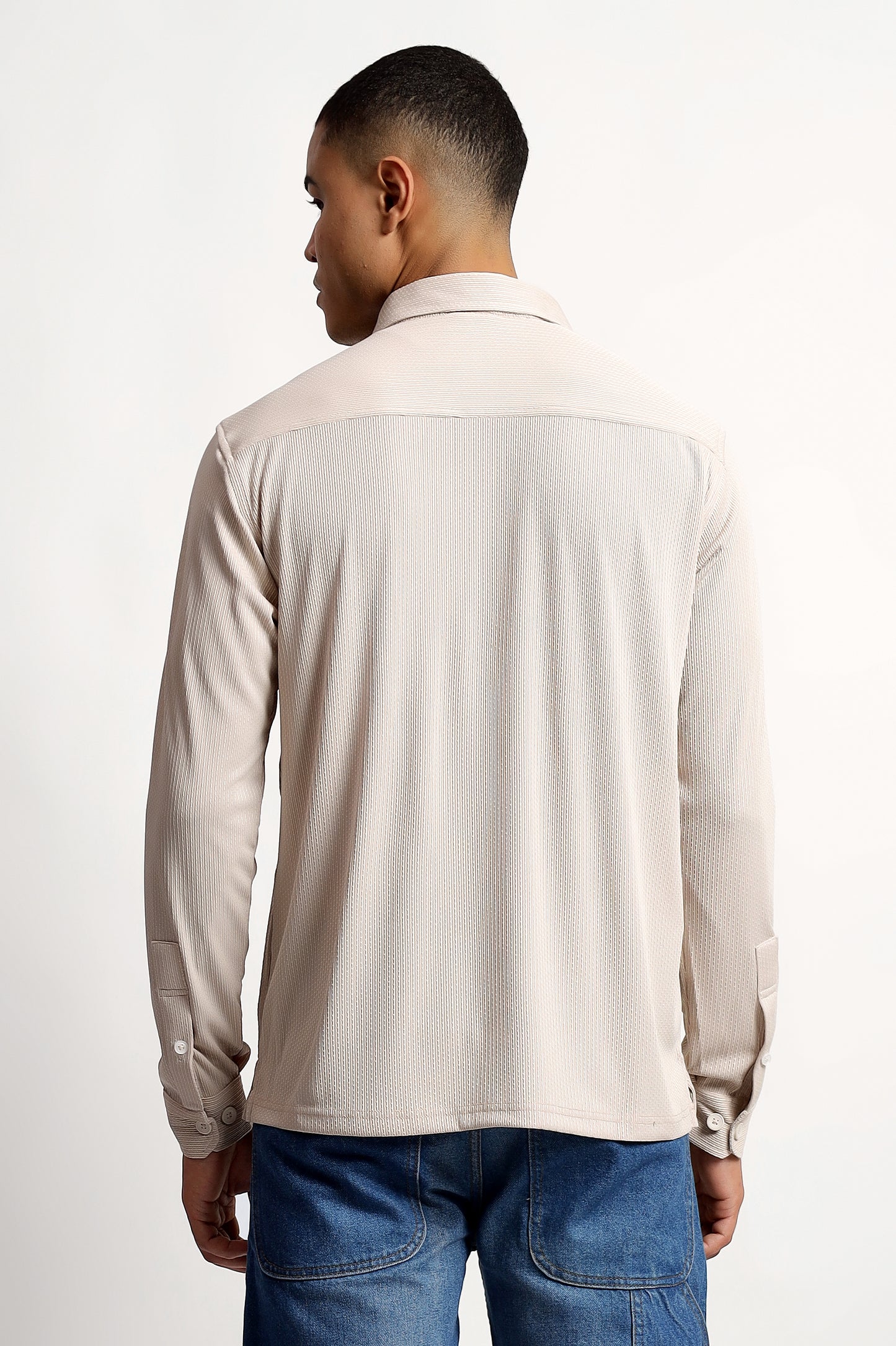 Regular Fit Half Zipper Light Beige Shirt