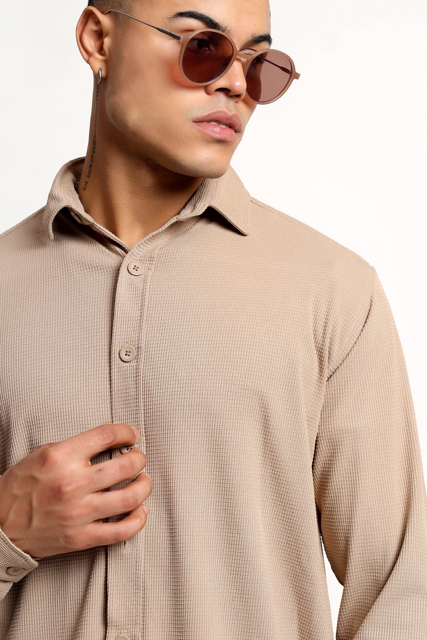 Regular fit Poly Cotton Beige Shirt