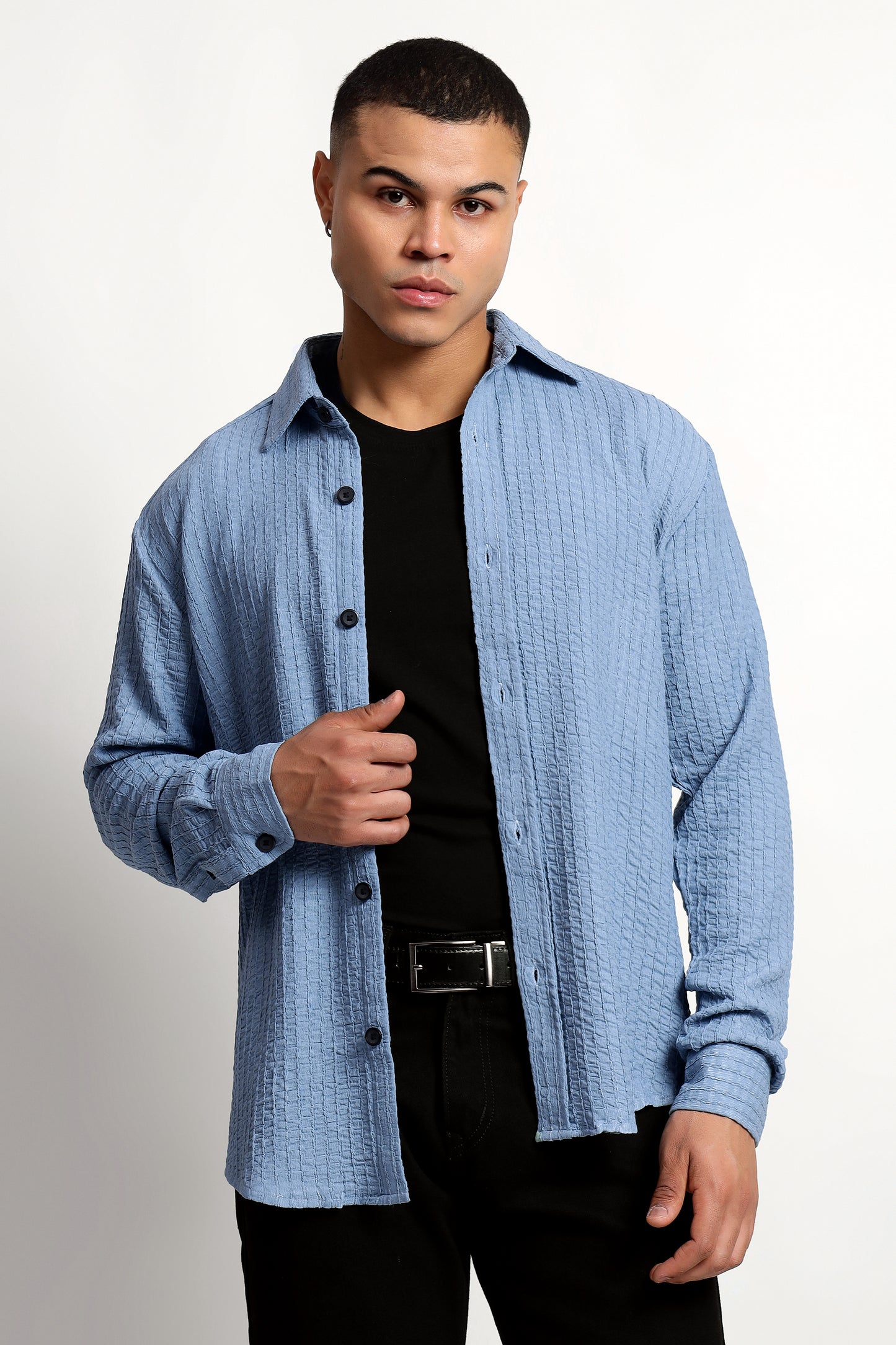 A Textured Sky Blue Shirt