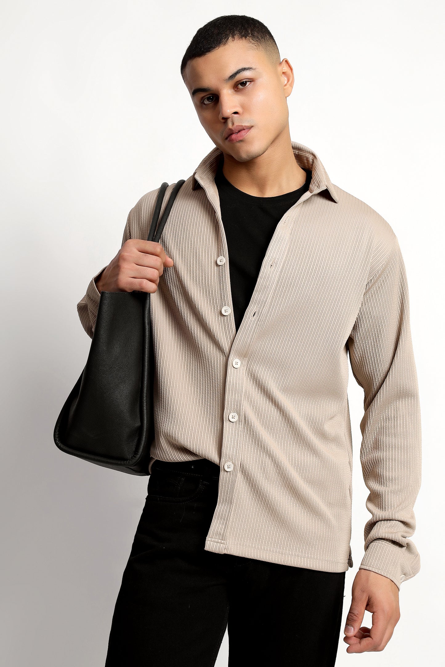 Men's Regular Fit Beige Overshirt