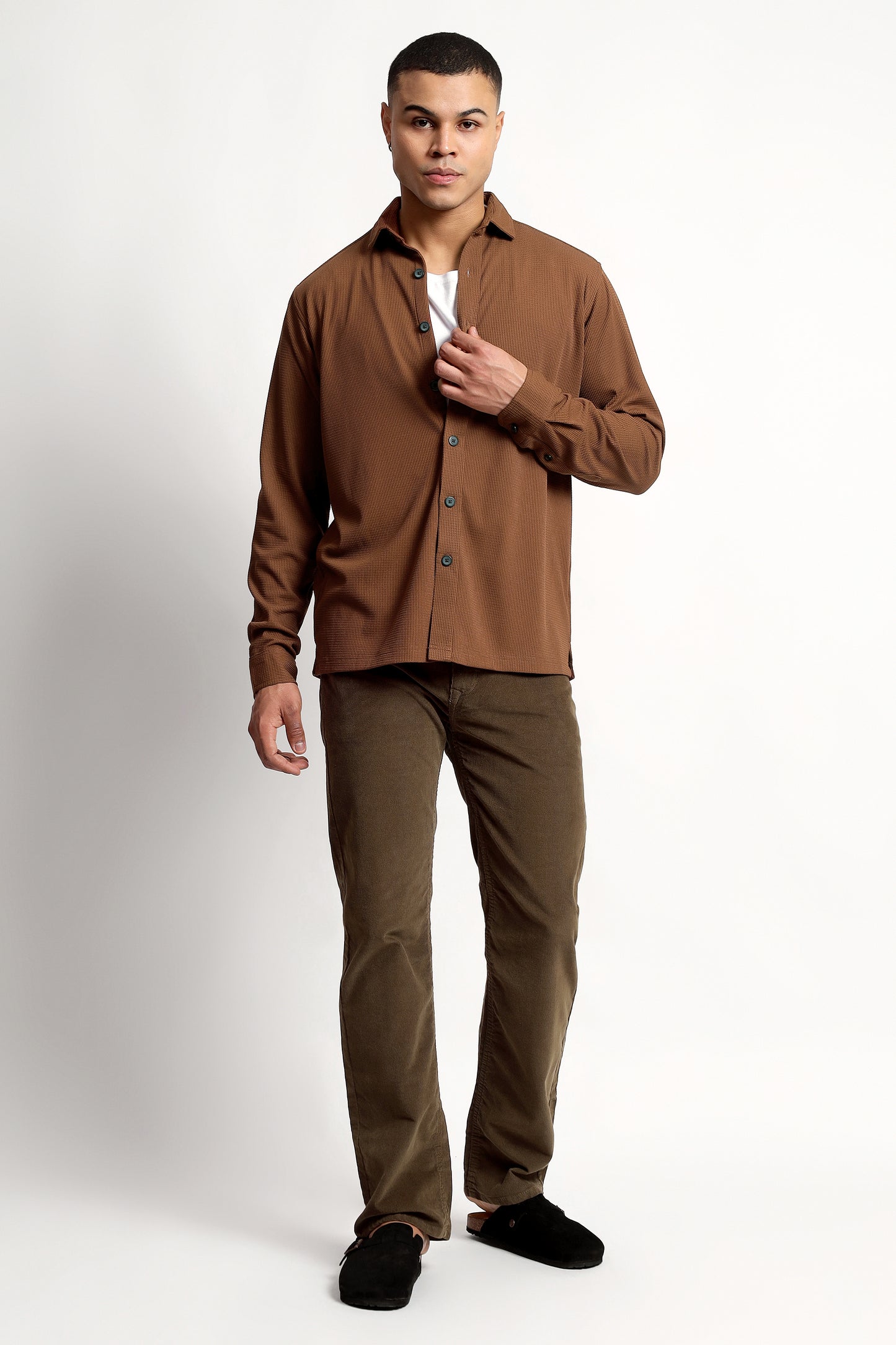 Regular fit Poly Cotton Brown Shirt