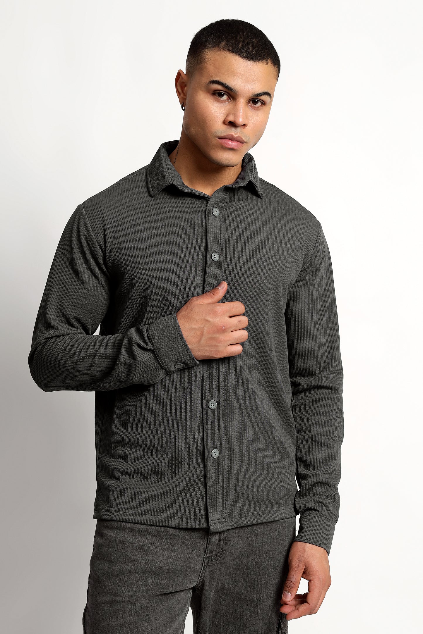 Men's Regular Fit Grey Overshirt