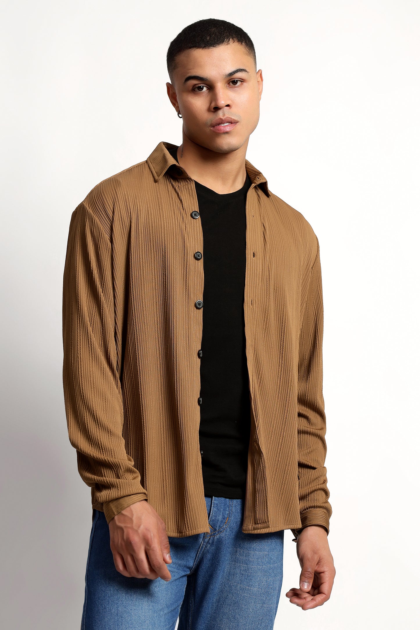 A Textured Vertical Stripes Bronze Shirt