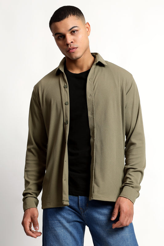 Regular fit Poly Cotton Olive Green Shirt
