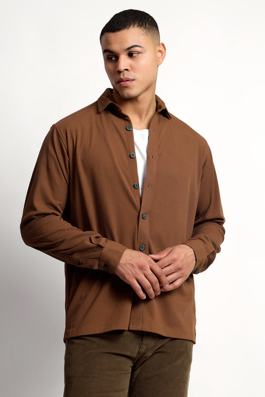 Regular fit Poly Cotton Brown Shirt