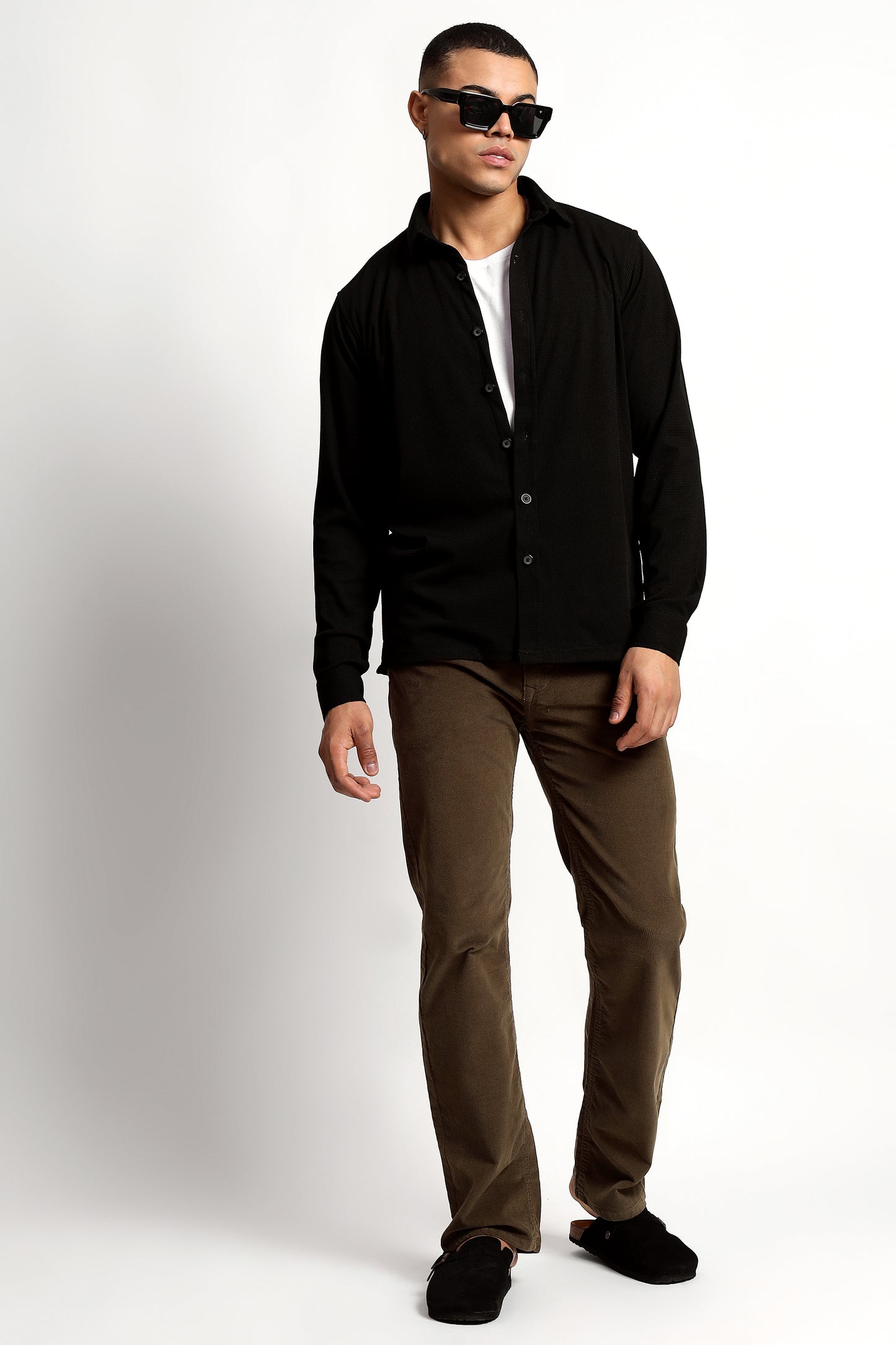 Regular fit Poly Cotton Black Shirt