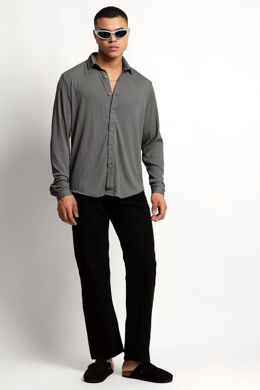 A Textured Vertical Stripes Grey Shirt