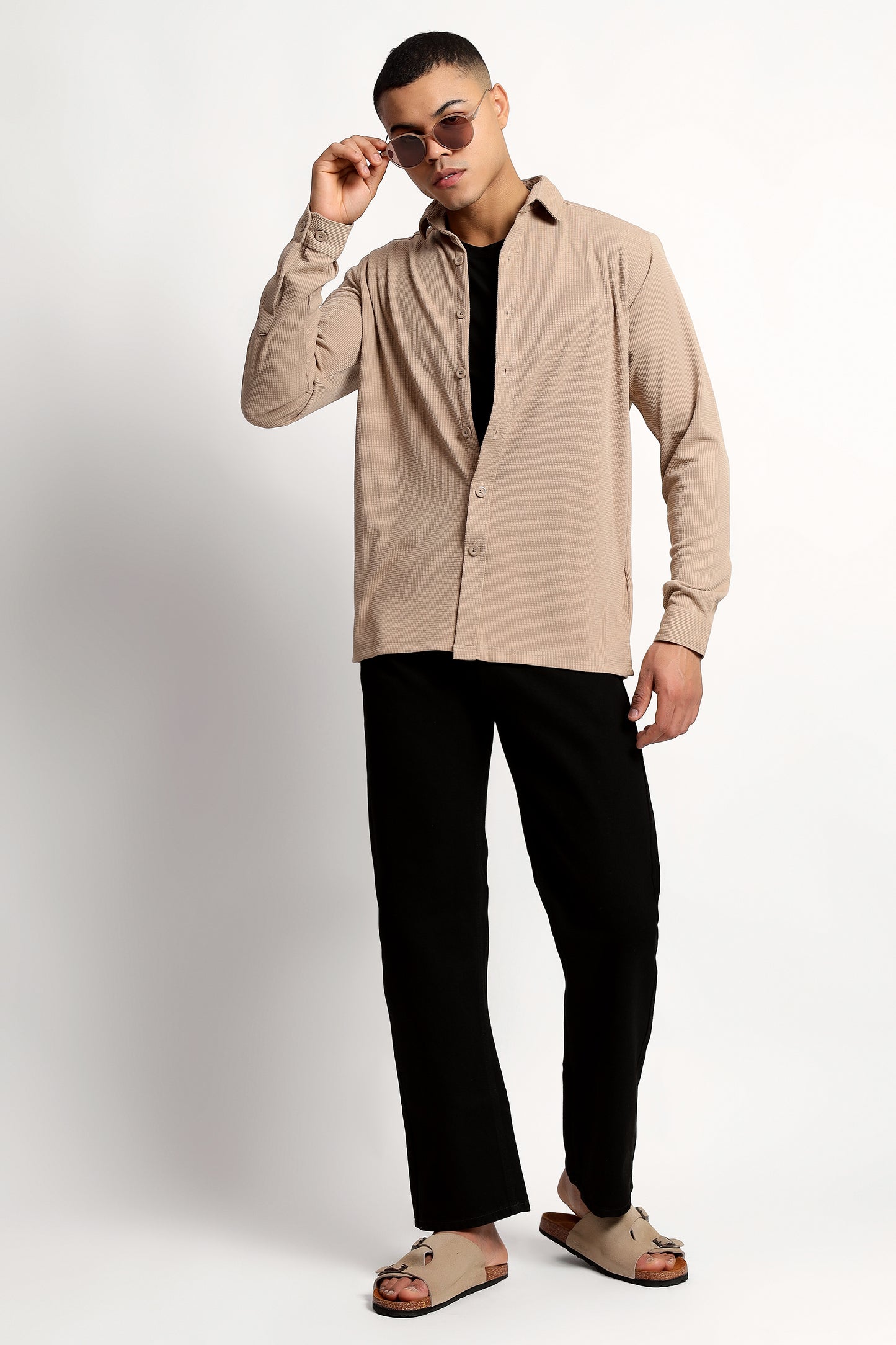 Regular fit Poly Cotton Beige Shirt
