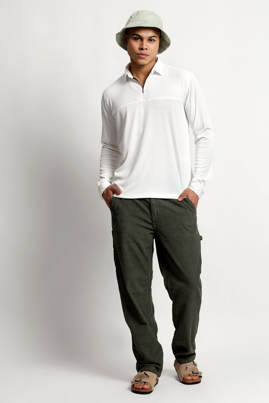 Regular Fit Half Zipper White Shirt