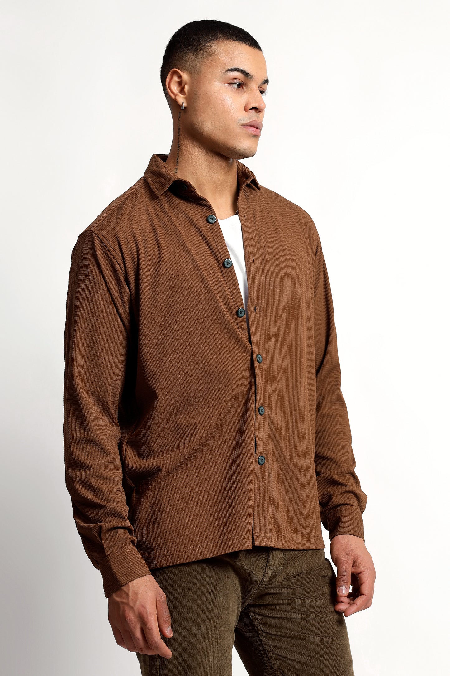 Regular fit Poly Cotton Brown Shirt