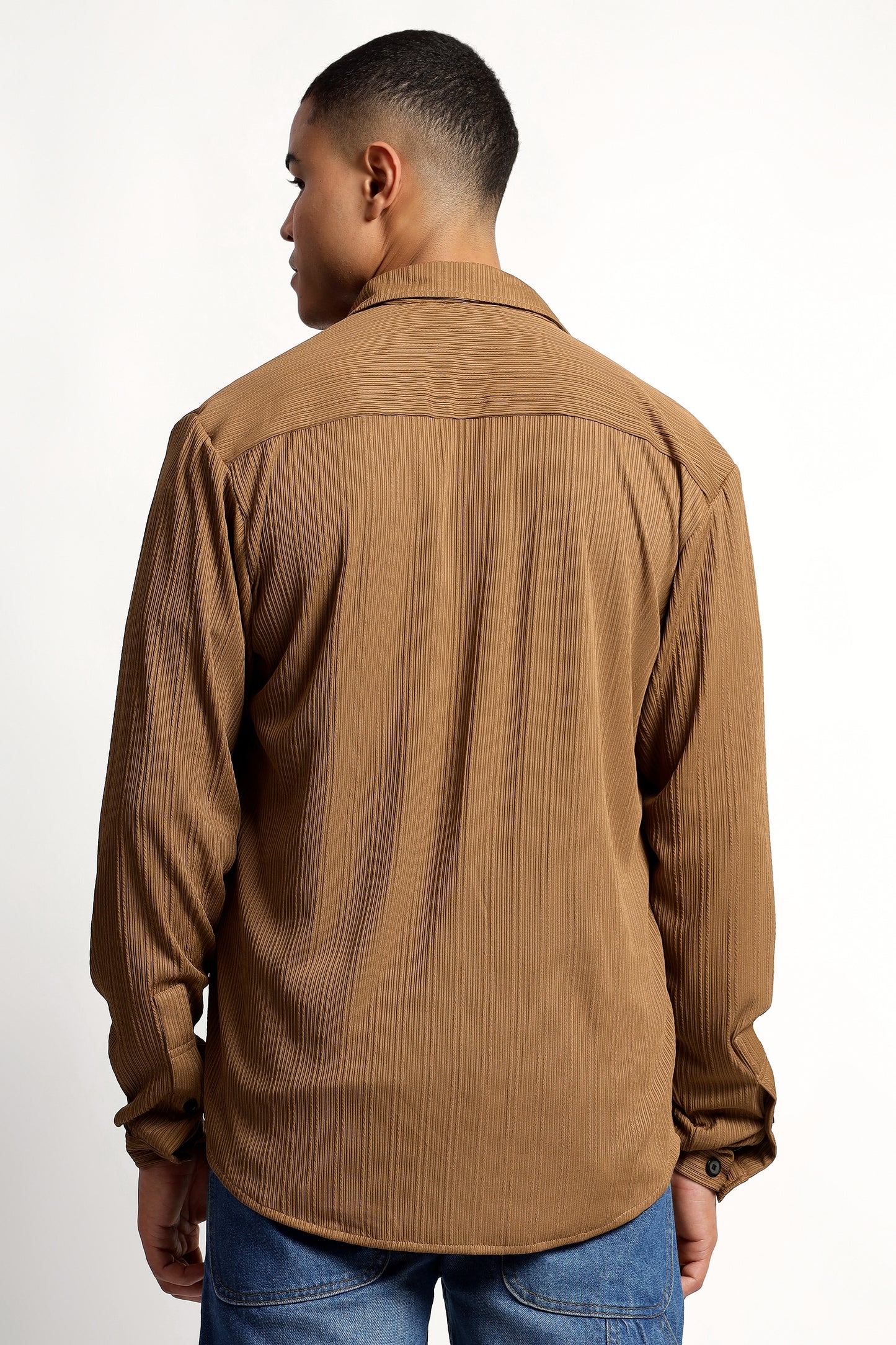 A Textured Vertical Stripes Bronze Shirt