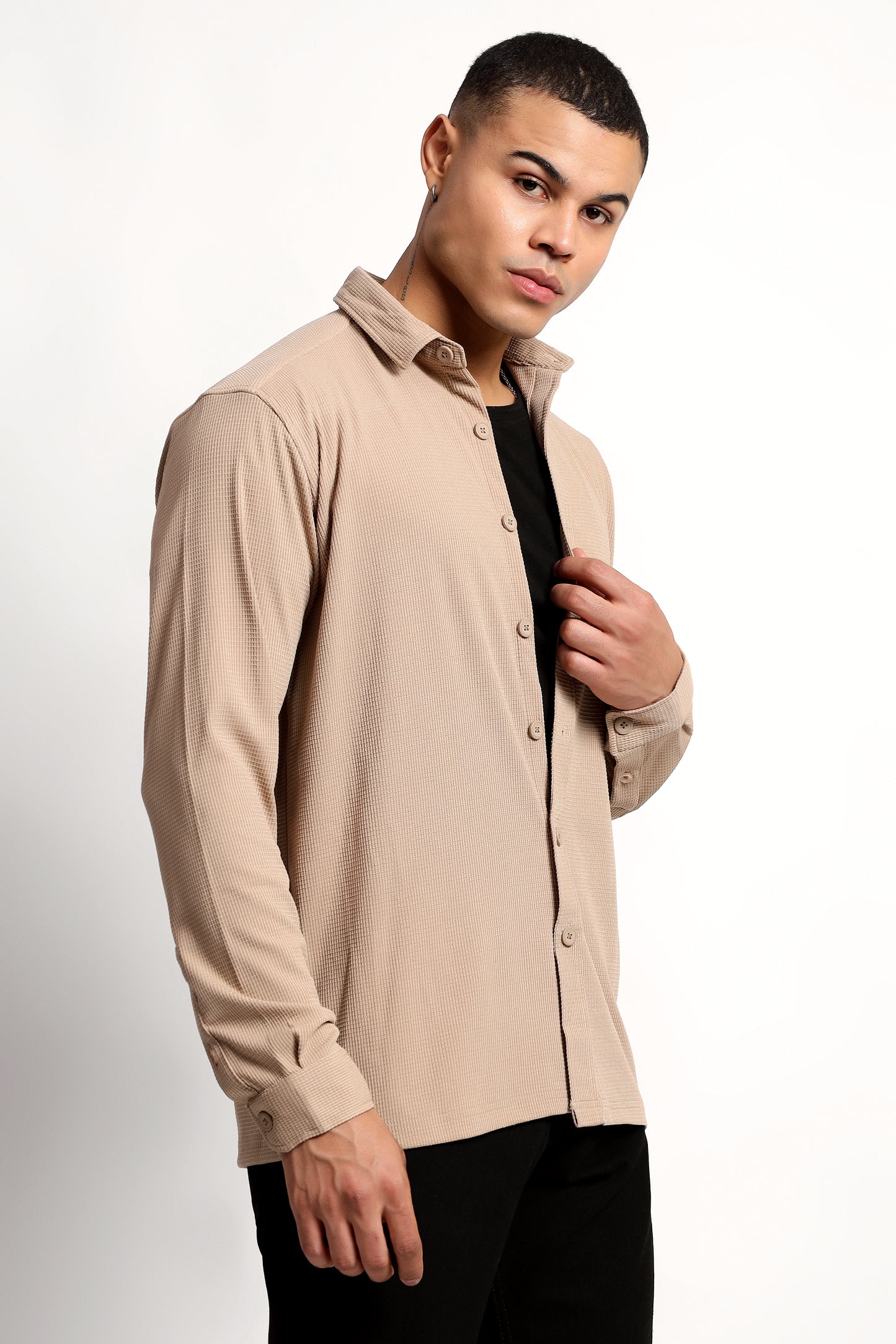 Regular fit Poly Cotton Beige Shirt