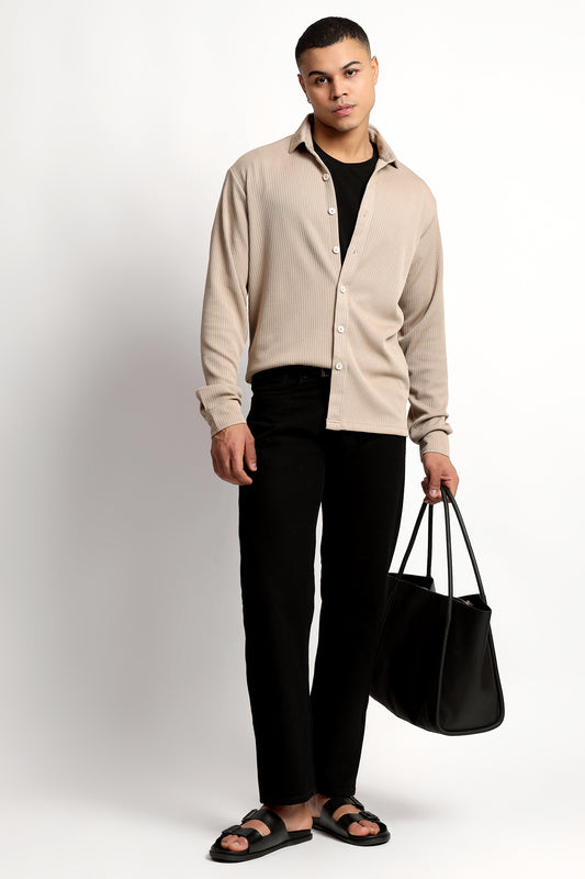 Men's Regular Fit Beige Overshirt