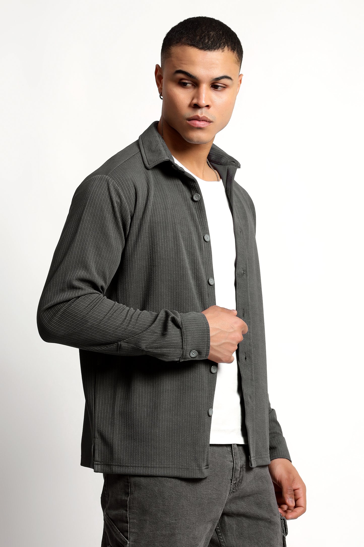 Men's Regular Fit Grey Overshirt