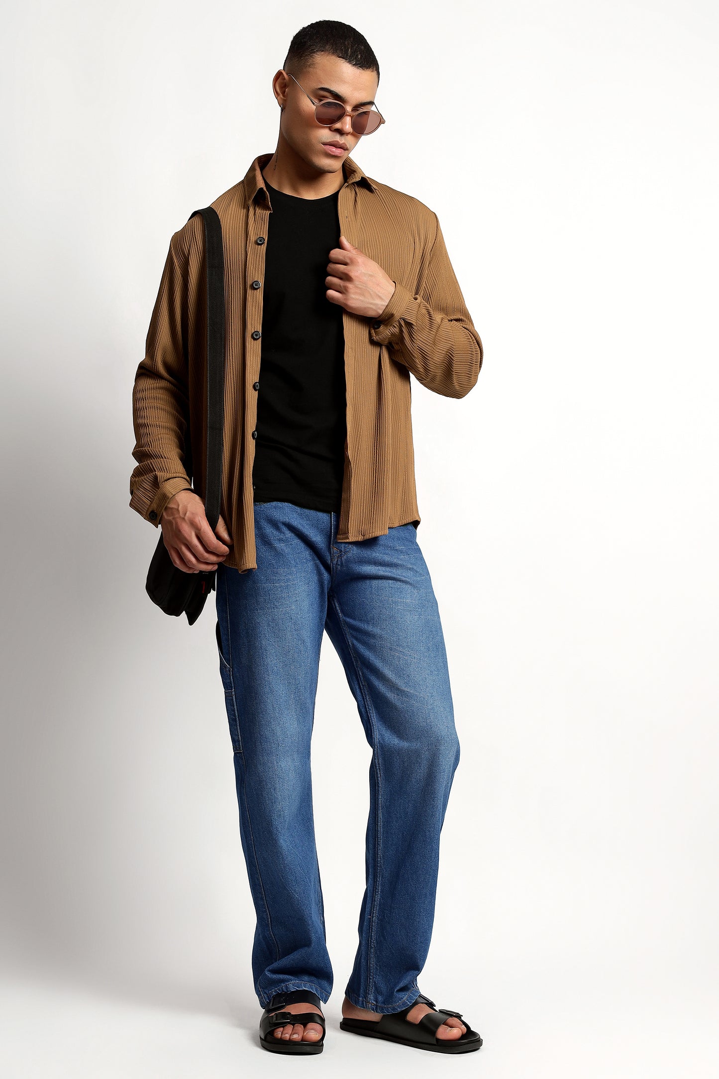 A Textured Vertical Stripes Bronze Shirt