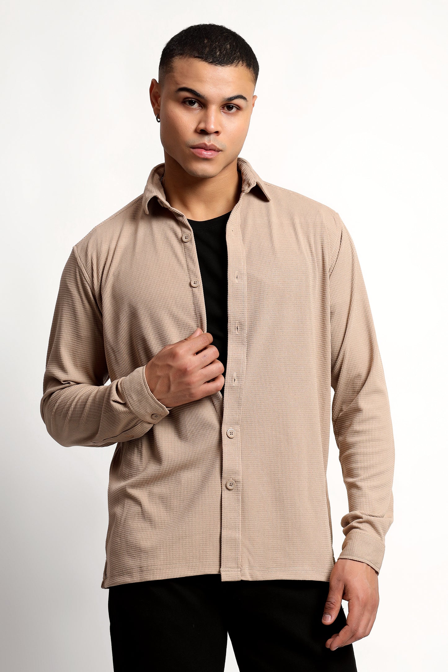 Regular fit Poly Cotton Beige Shirt