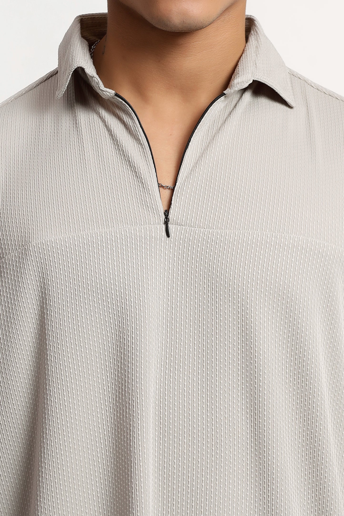 Regular Fit Half Zipper Light Grey Shirt
