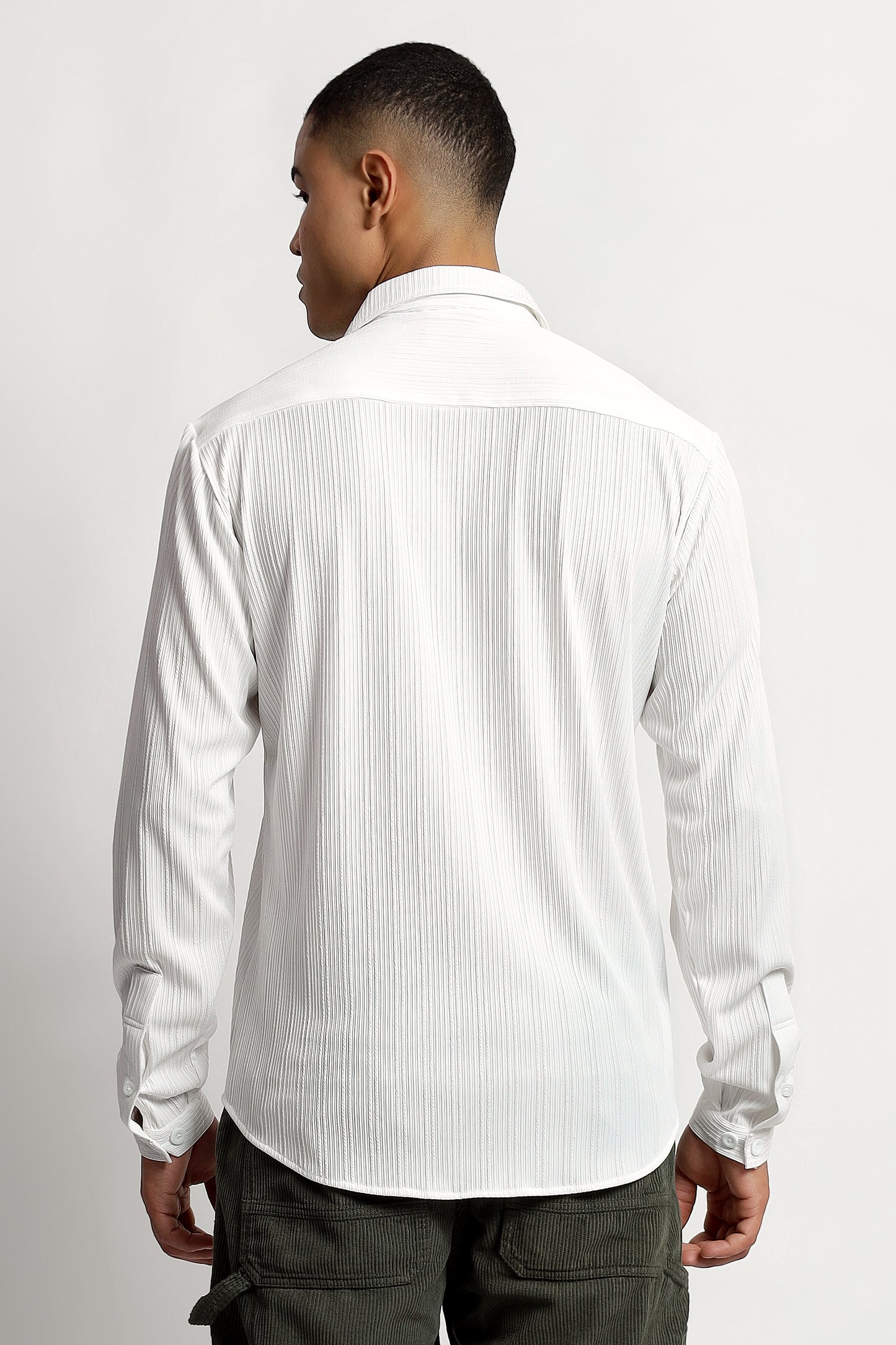 A Textured Vertical Stripes White Shirt