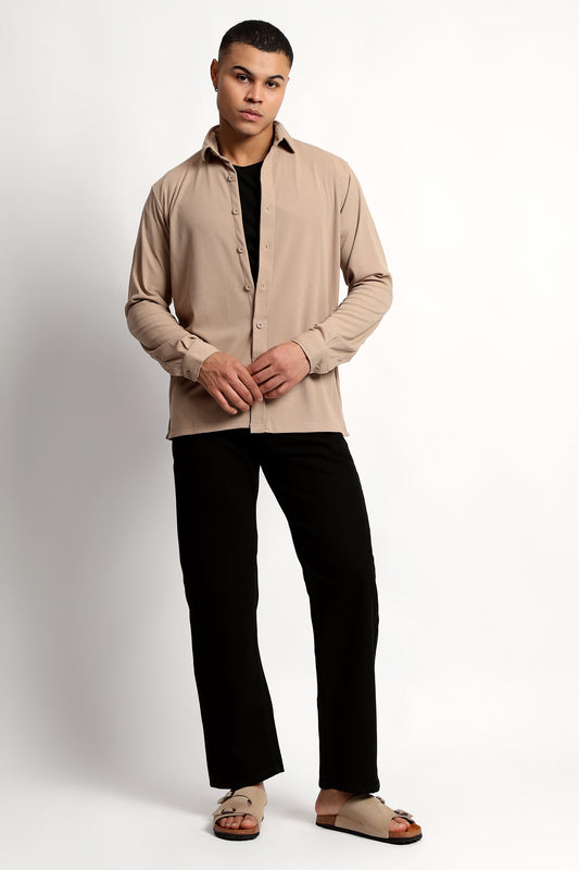 Regular fit Poly Cotton Beige Shirt