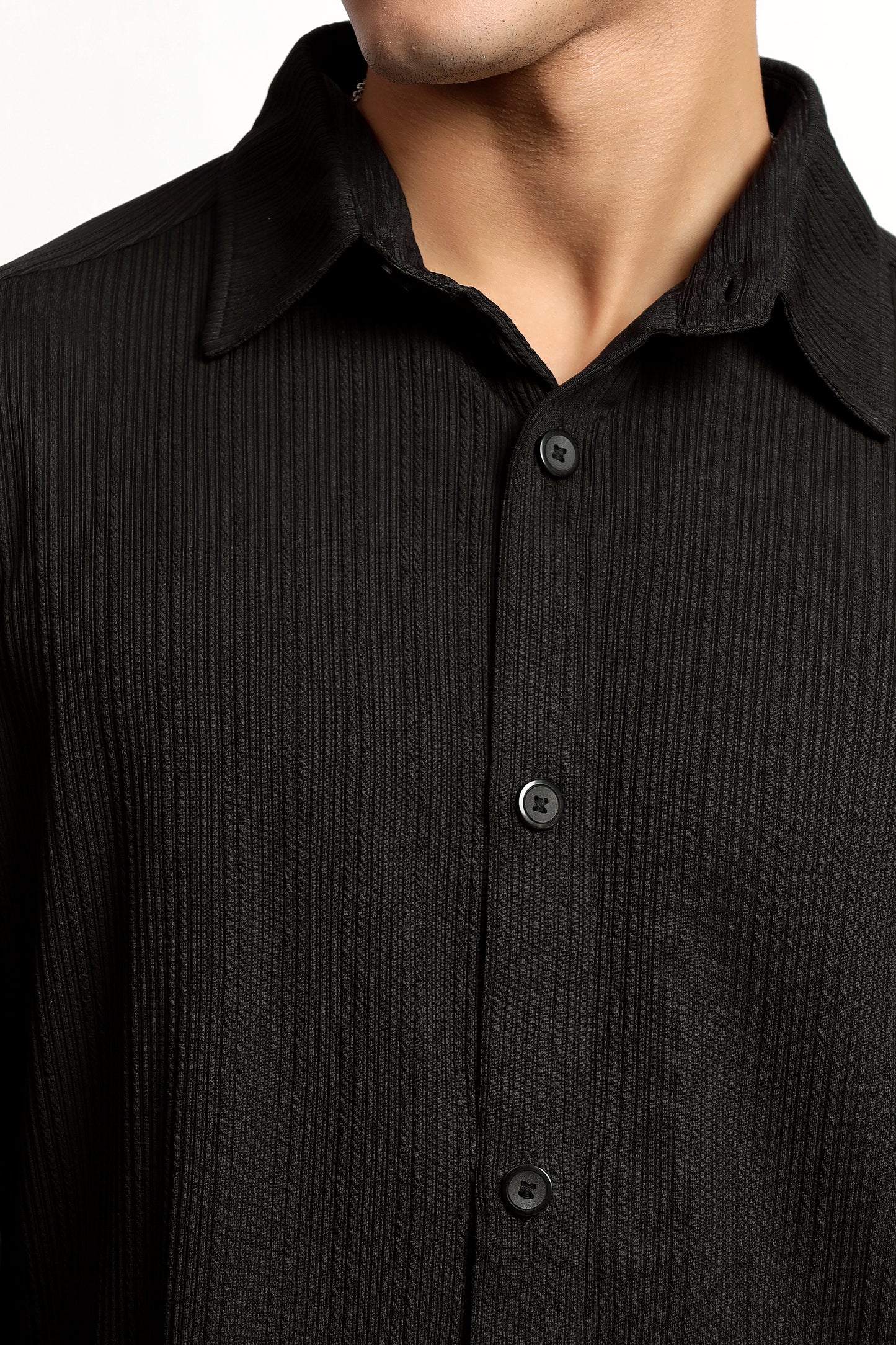 A Textured Vertical Stripes Black Shirt