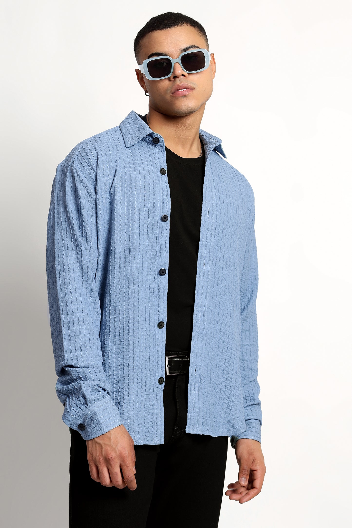 A Textured Sky Blue Shirt