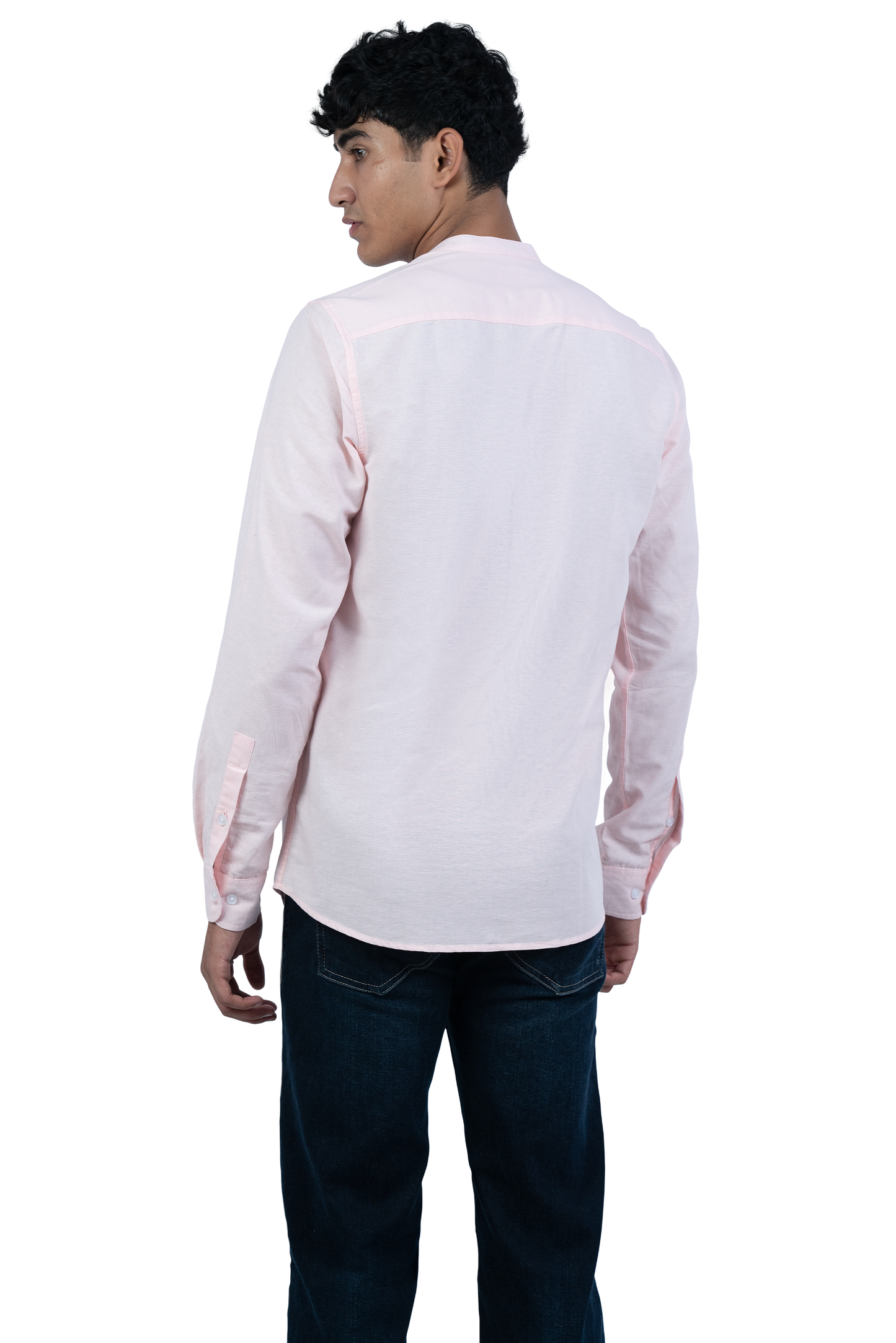 Men's Casual Solid Mandarin collar Pink Shirt