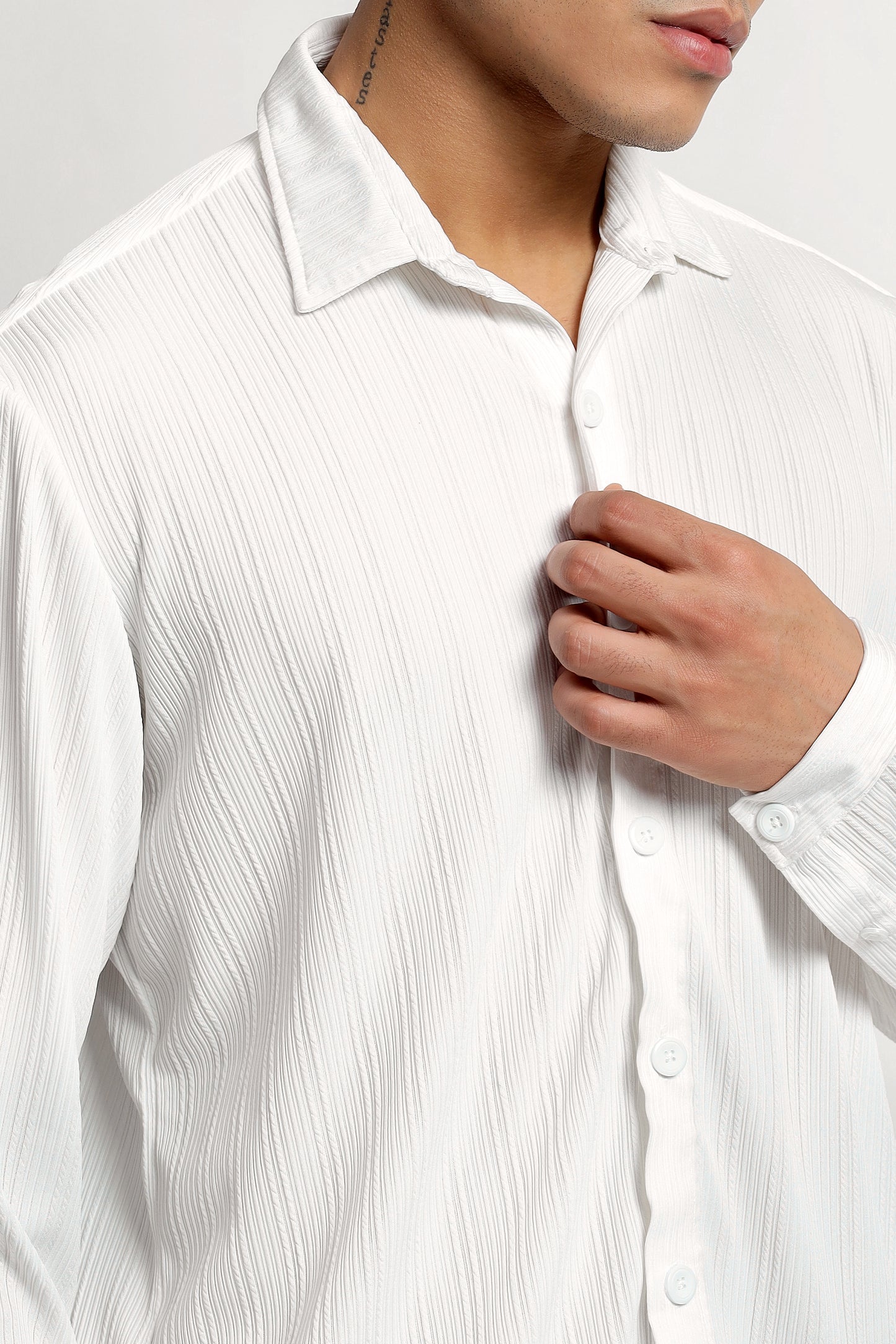A Textured Vertical Stripes White Shirt
