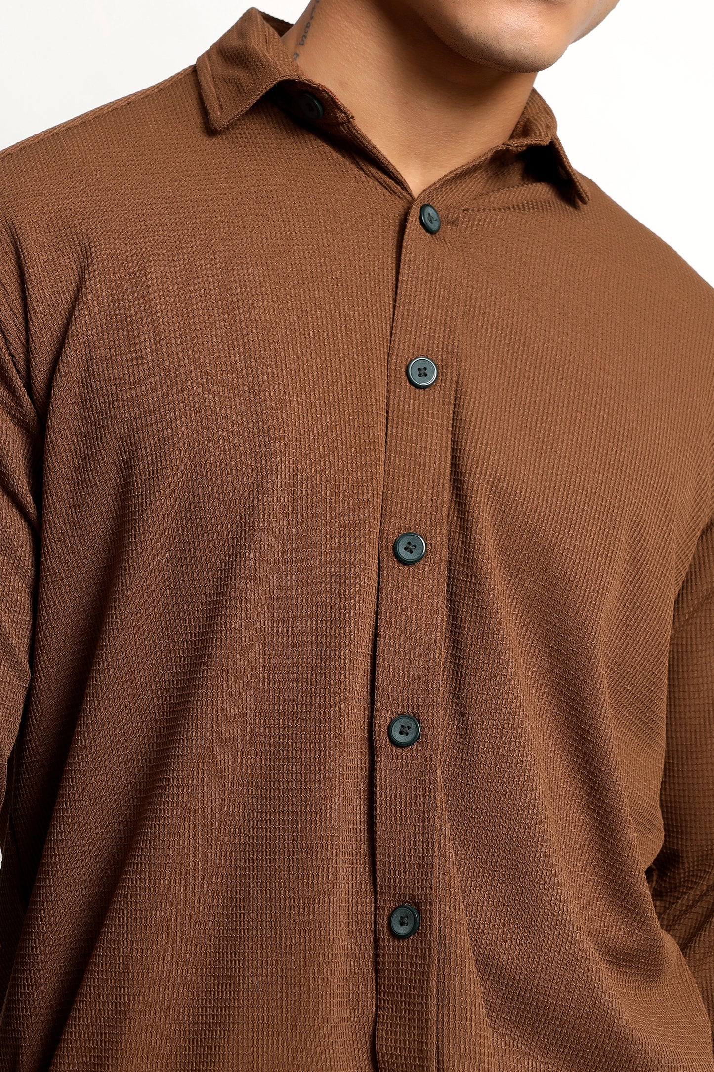 Regular fit Poly Cotton Brown Shirt