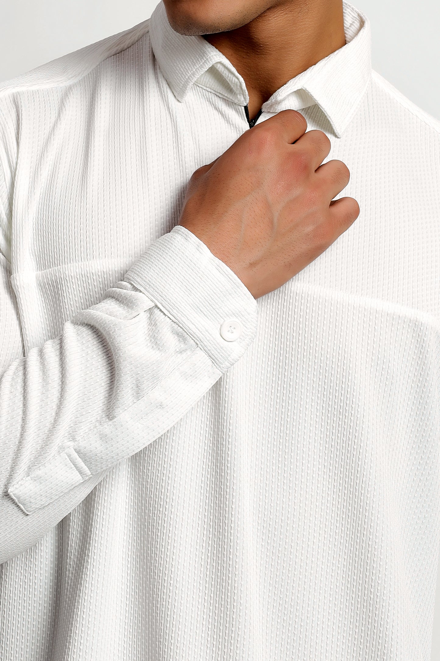 Regular Fit Half Zipper White Shirt