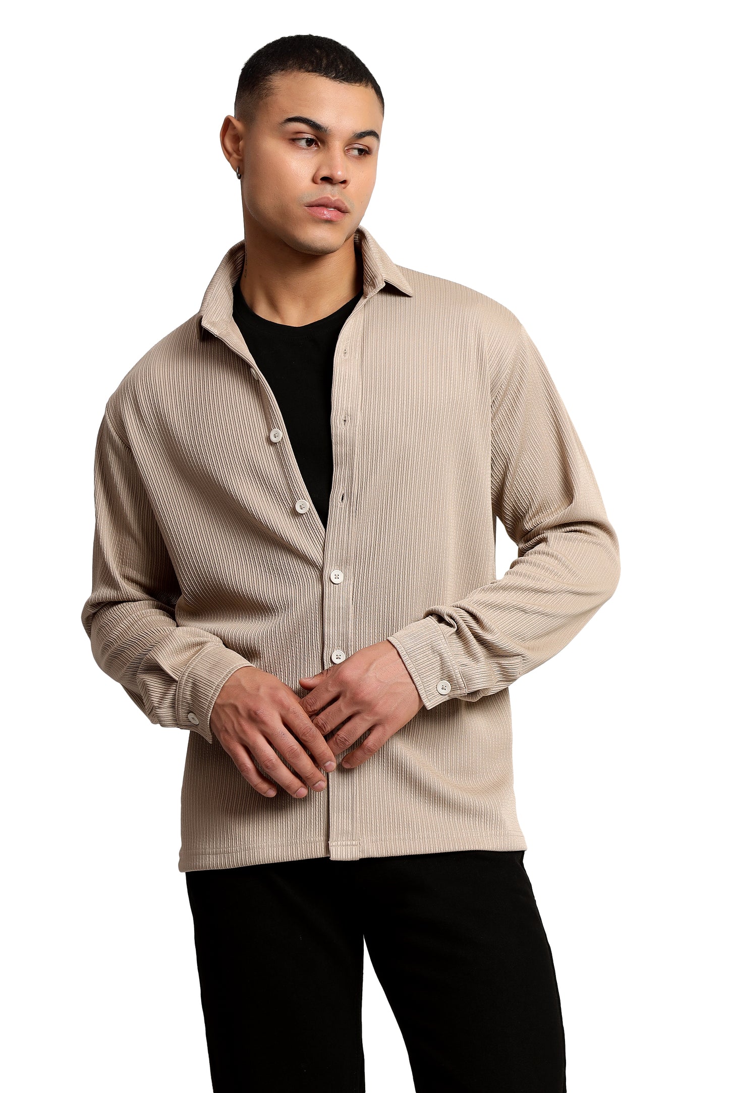 Men's Regular Fit Beige Overshirt