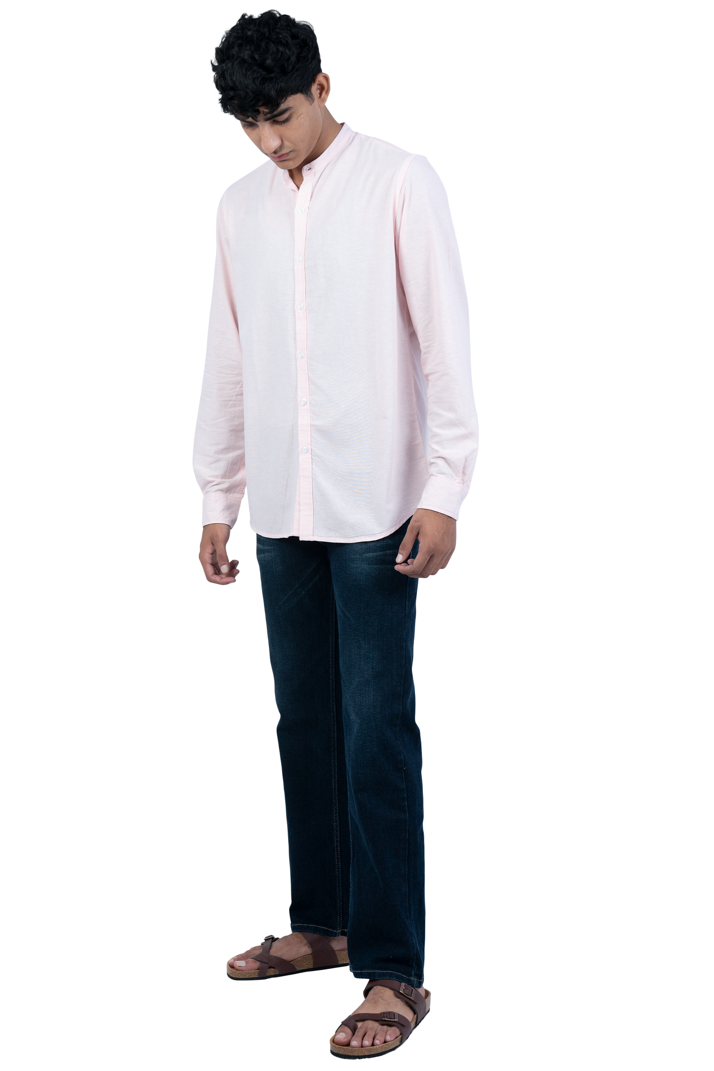 Men's Casual Solid Mandarin collar Pink Shirt