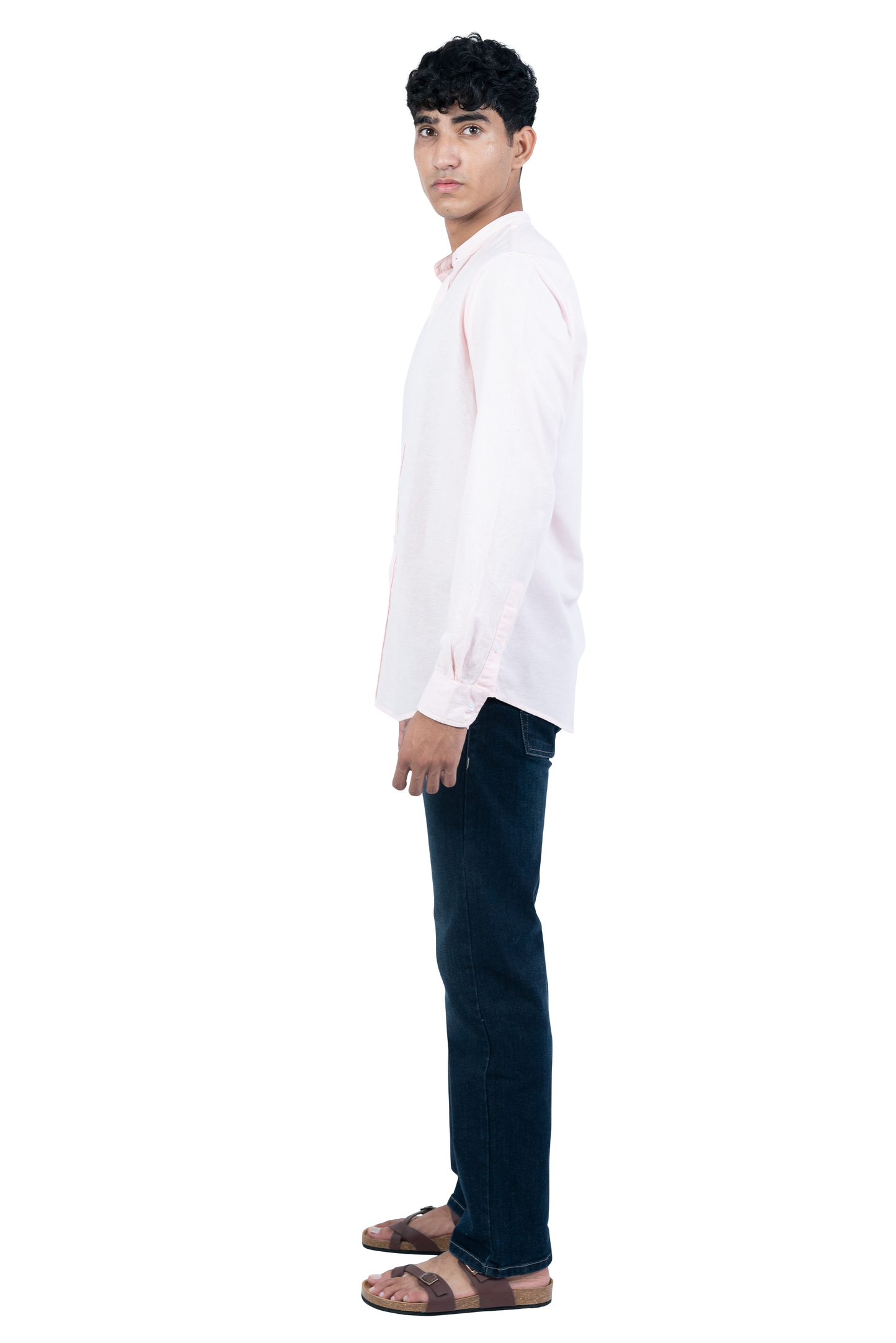 Men's Casual Solid Mandarin collar Pink Shirt