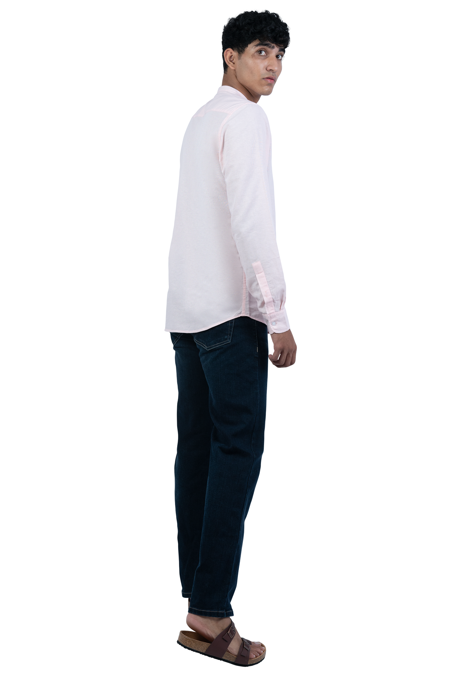 Men's Casual Solid Mandarin collar Pink Shirt