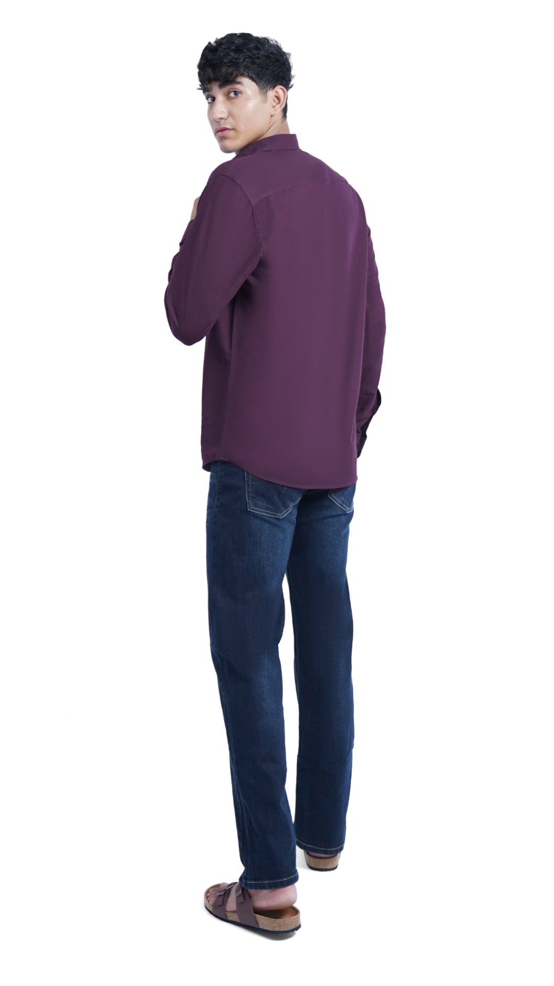 Men's Casual Solid Wine Shirt