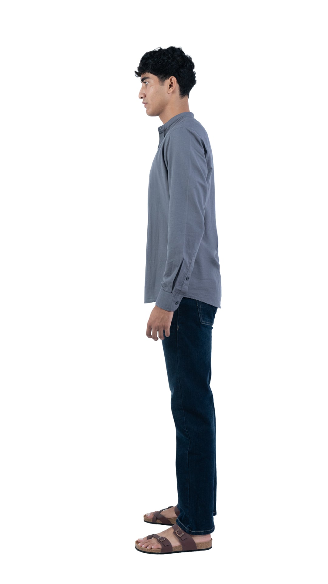 Men's Casual Solid Mandarin collar Dark Grey Shirt