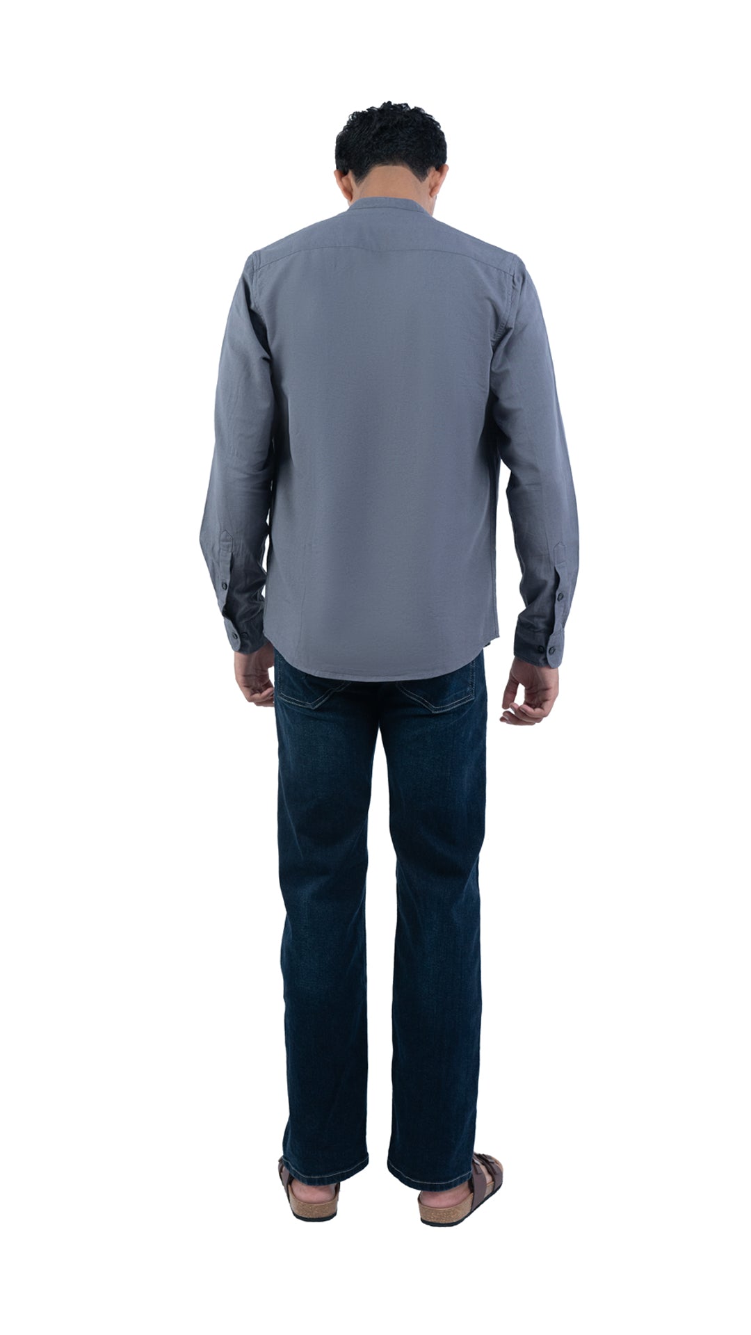 Men's Casual Solid Mandarin collar Dark Grey Shirt
