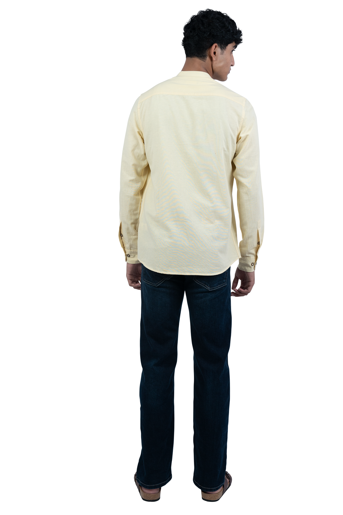 Men's Casual Solid Mandarin collar Yellow Shirt