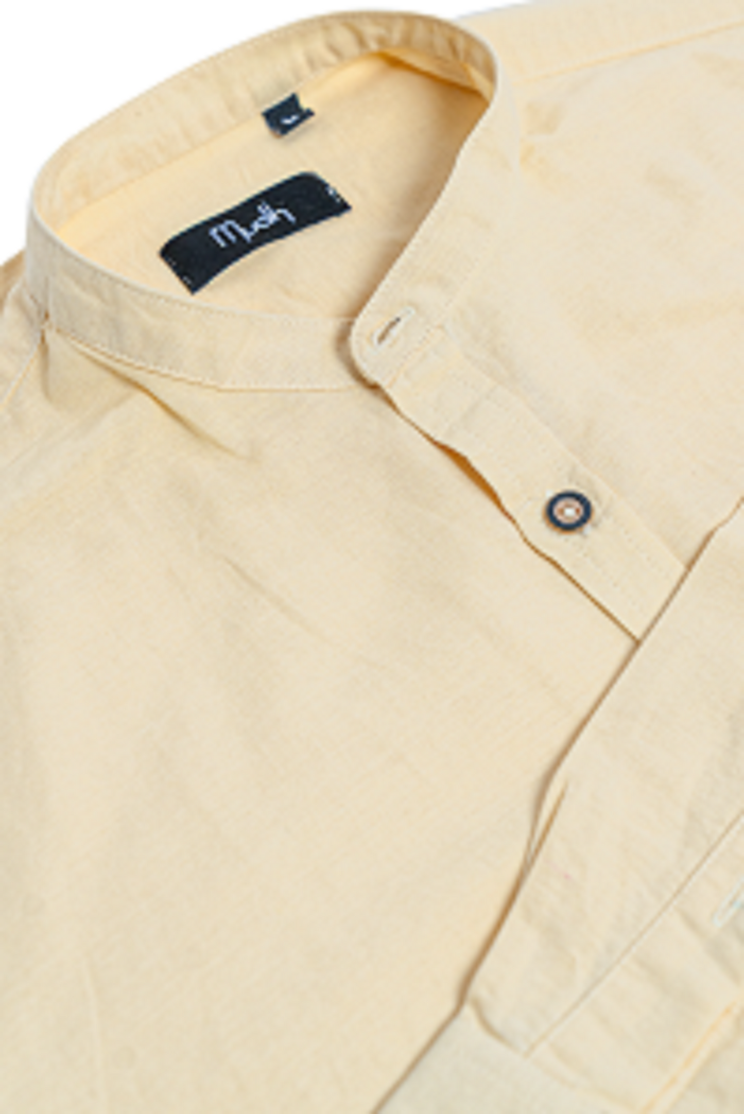 Men's Casual Solid Mandarin collar Yellow Shirt
