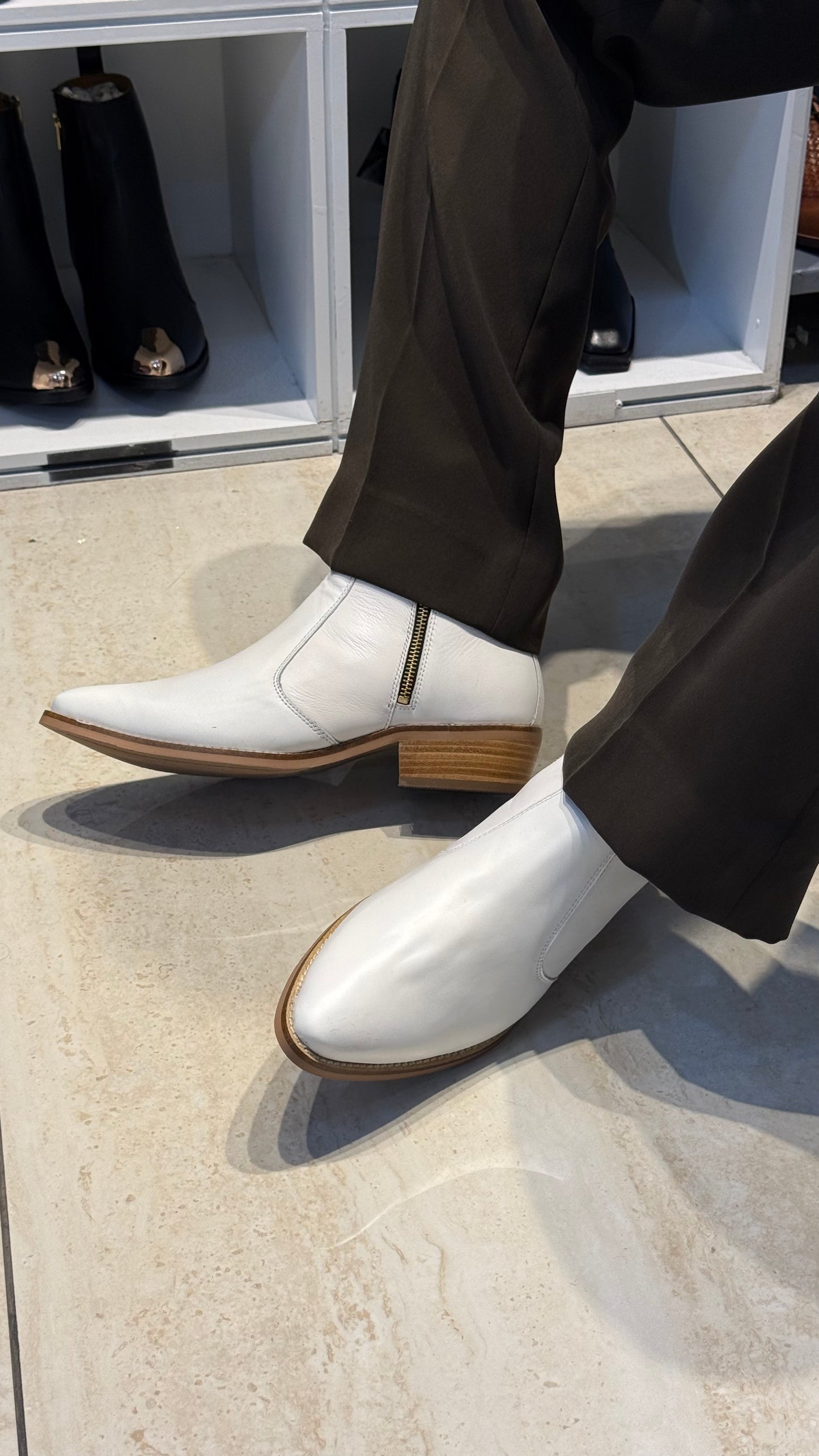 Cuban Heel White Chelsea | Hand Made| Pointed Toe | Party Wear |
