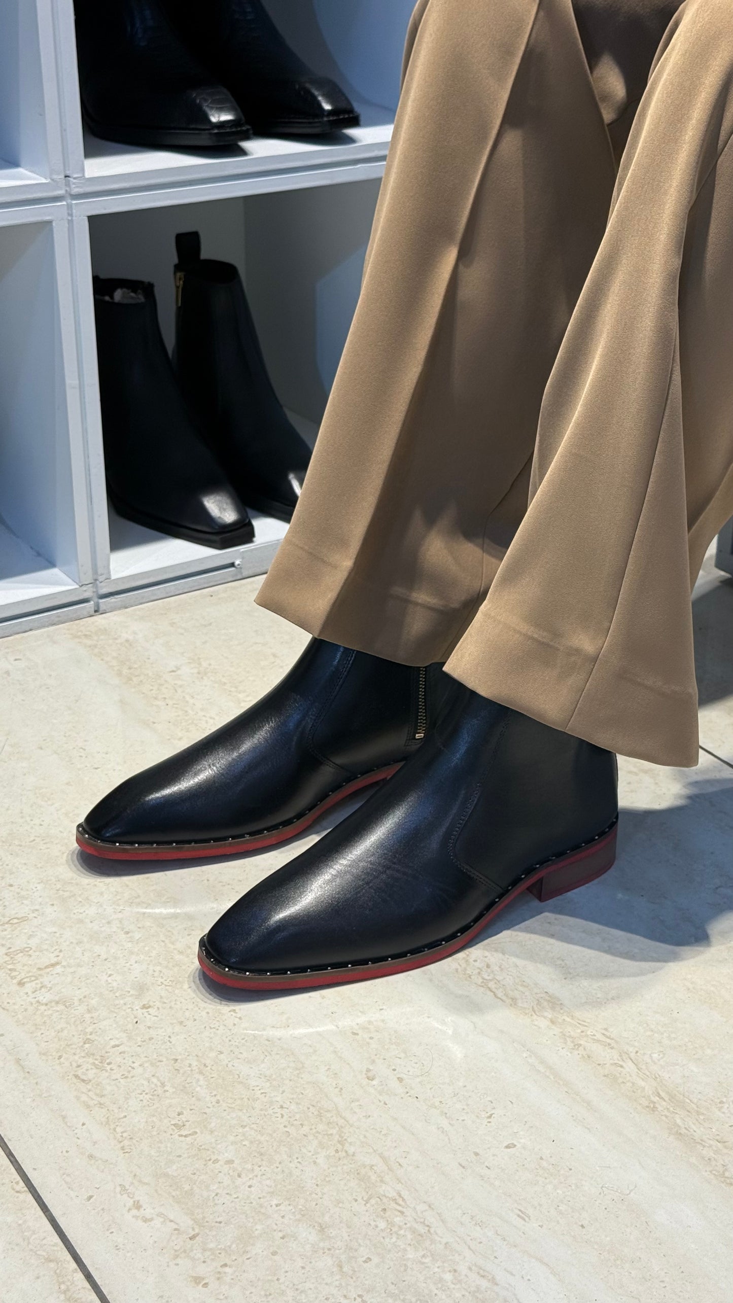 Cuban Heel Black Chelsea | Hand Made|Square Toe | Red sole