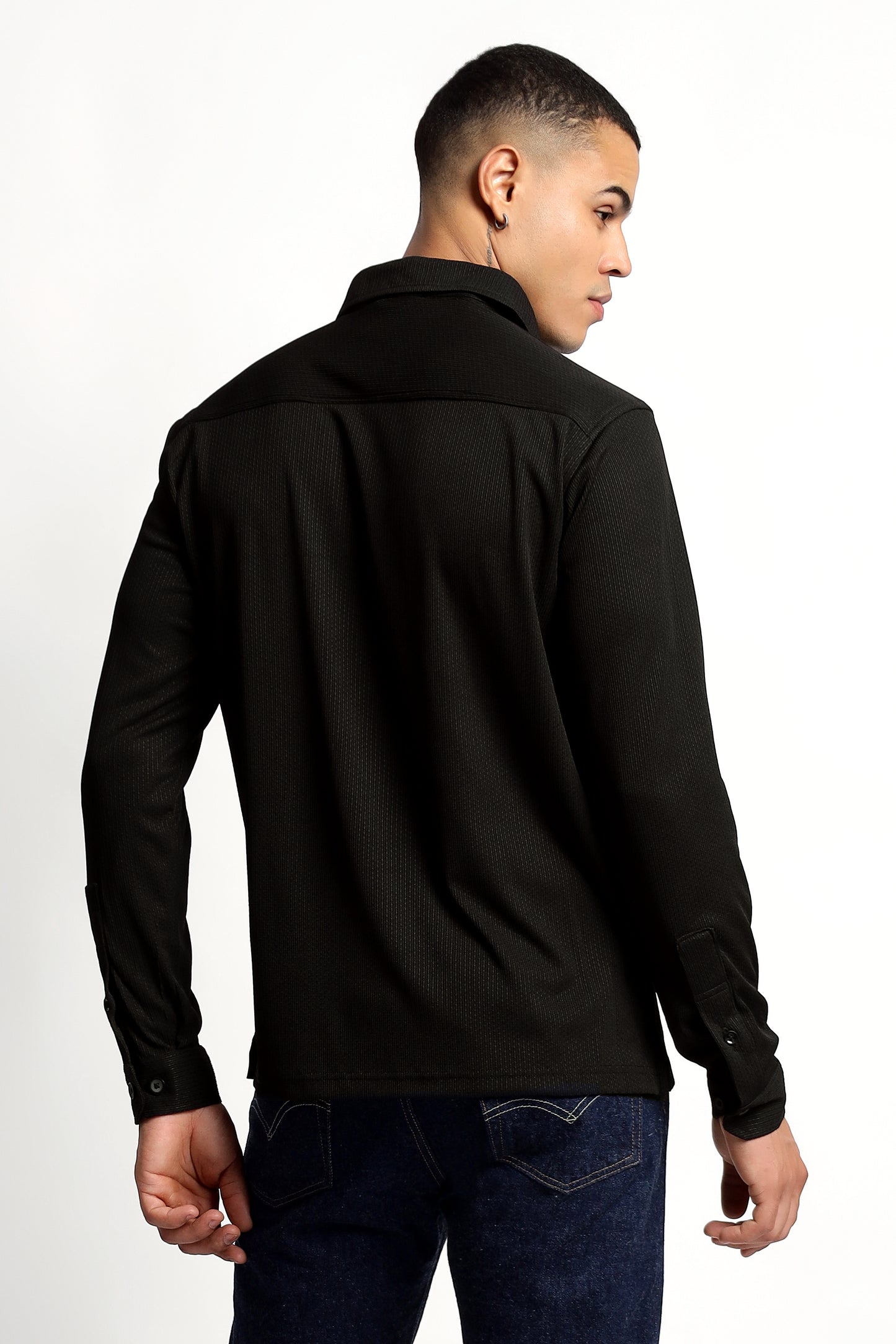 Regular Fit Half Zipper Black Shirt