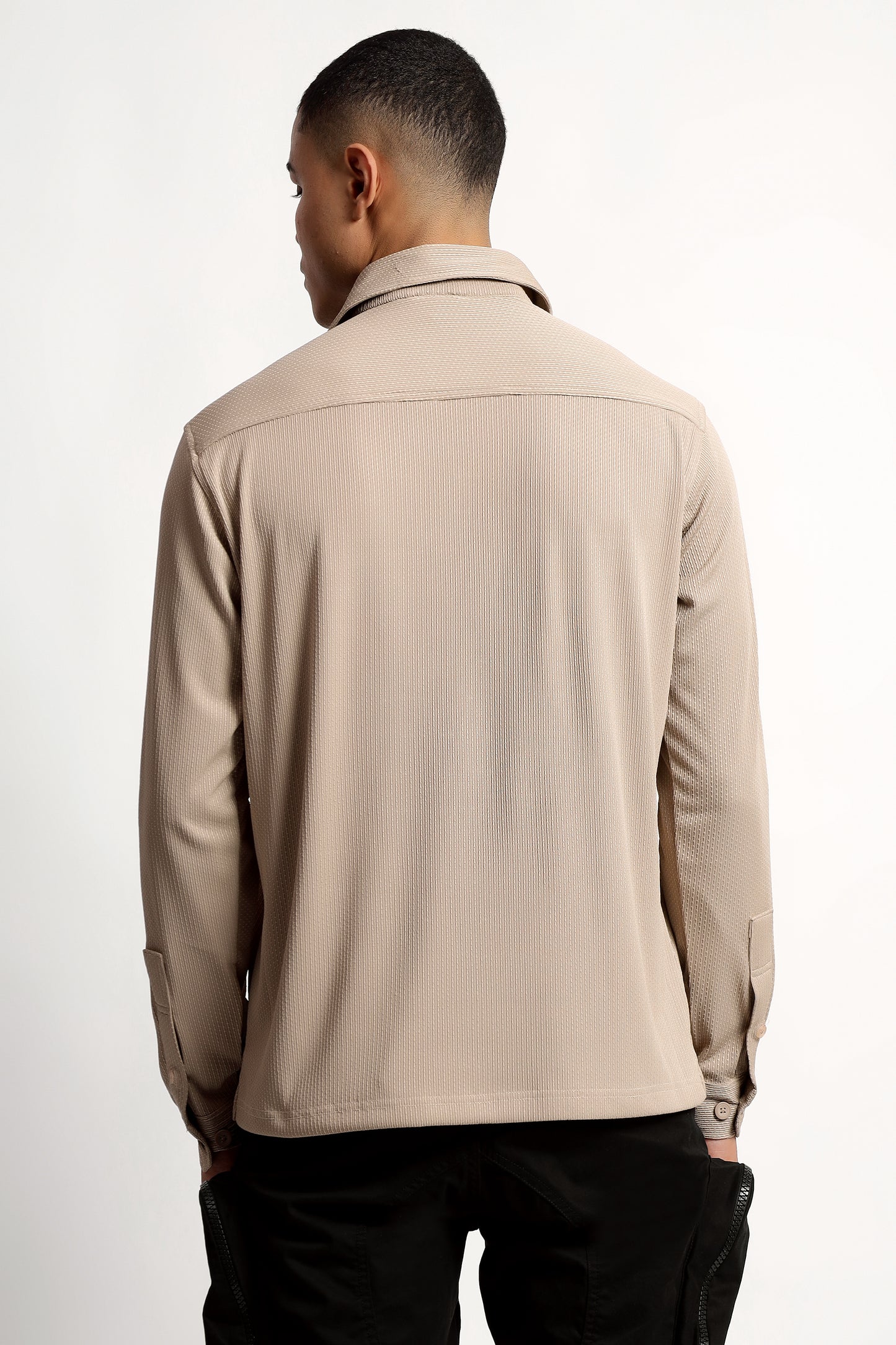 Regular Fit Half Zipper Beige Shirt