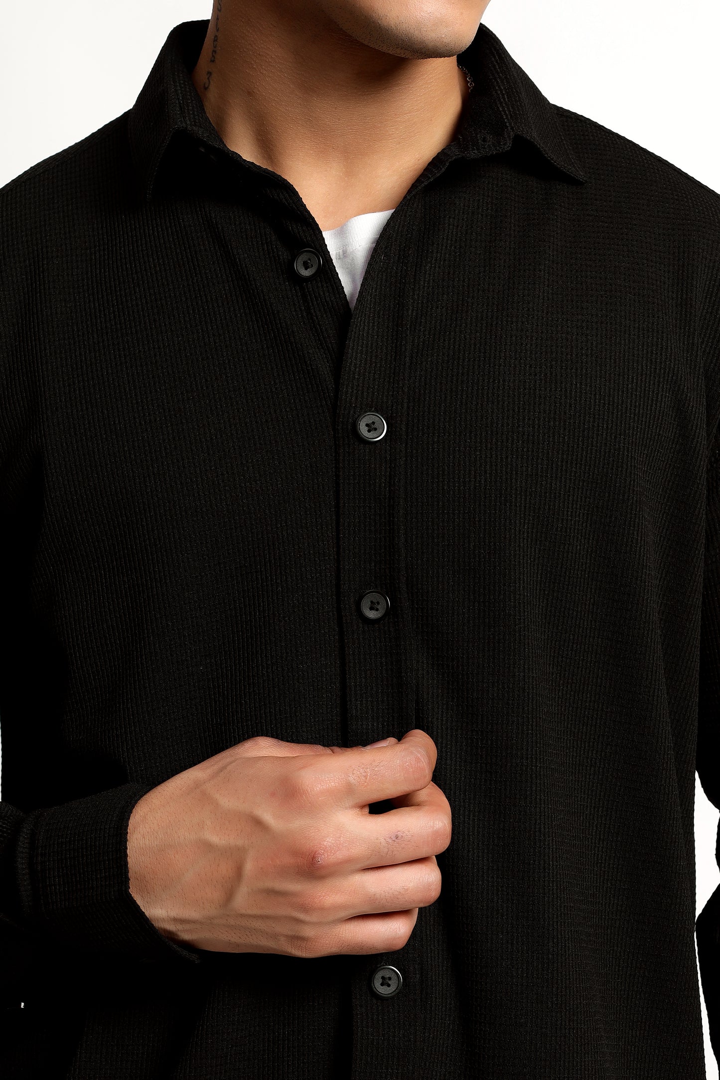 Regular fit Poly Cotton Black Shirt