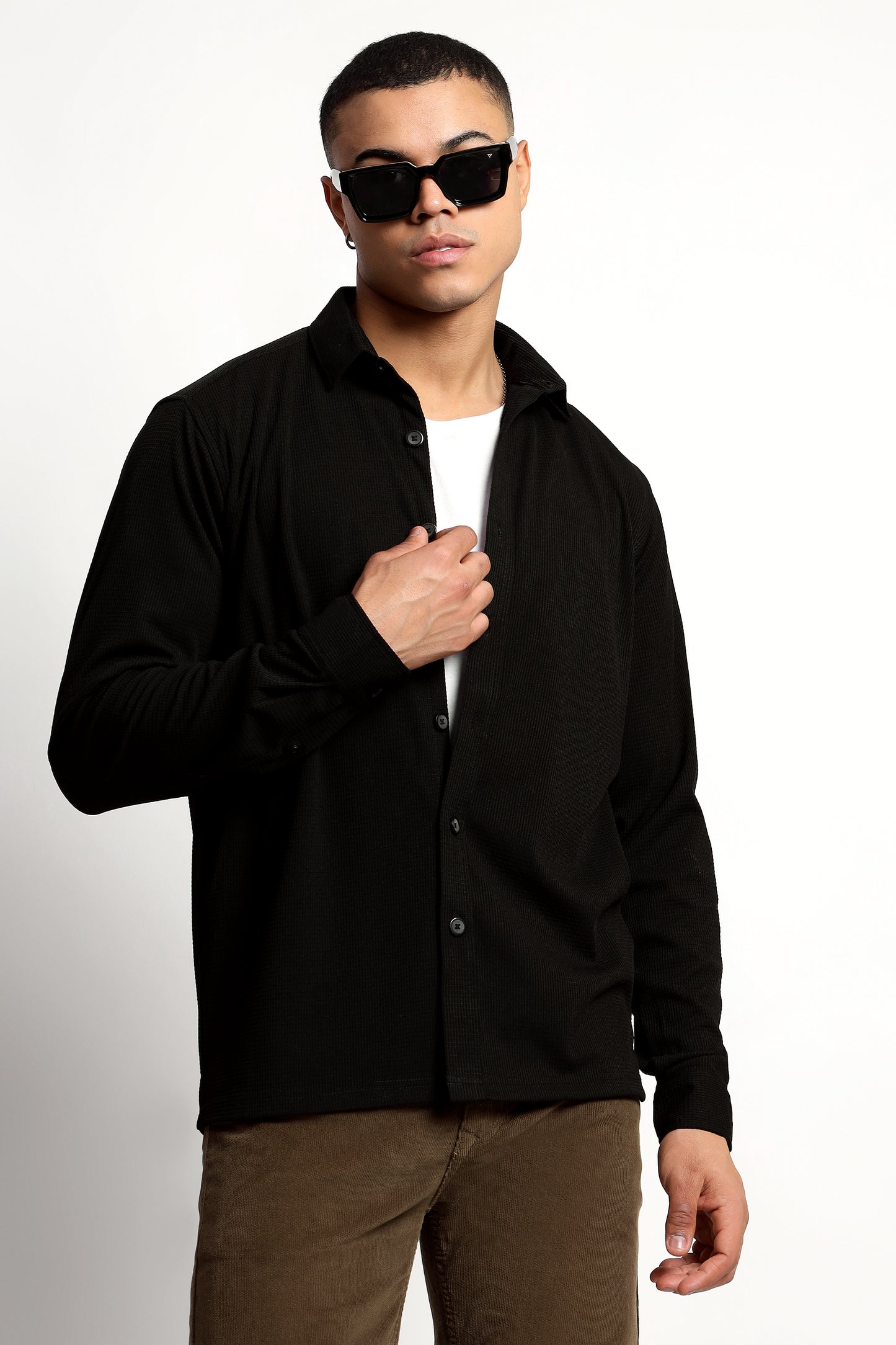 Regular fit Poly Cotton Black Shirt