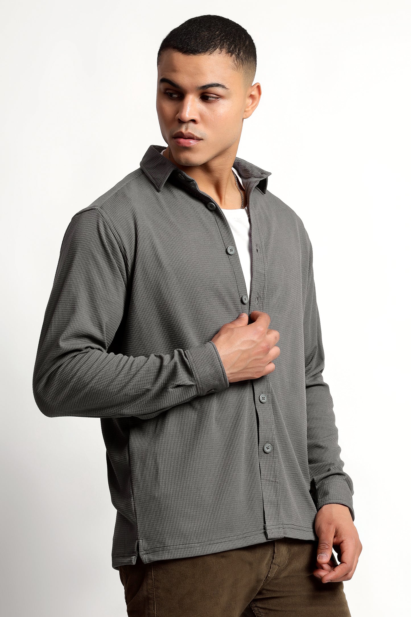 Regular fit Poly Cotton Grey Shirt