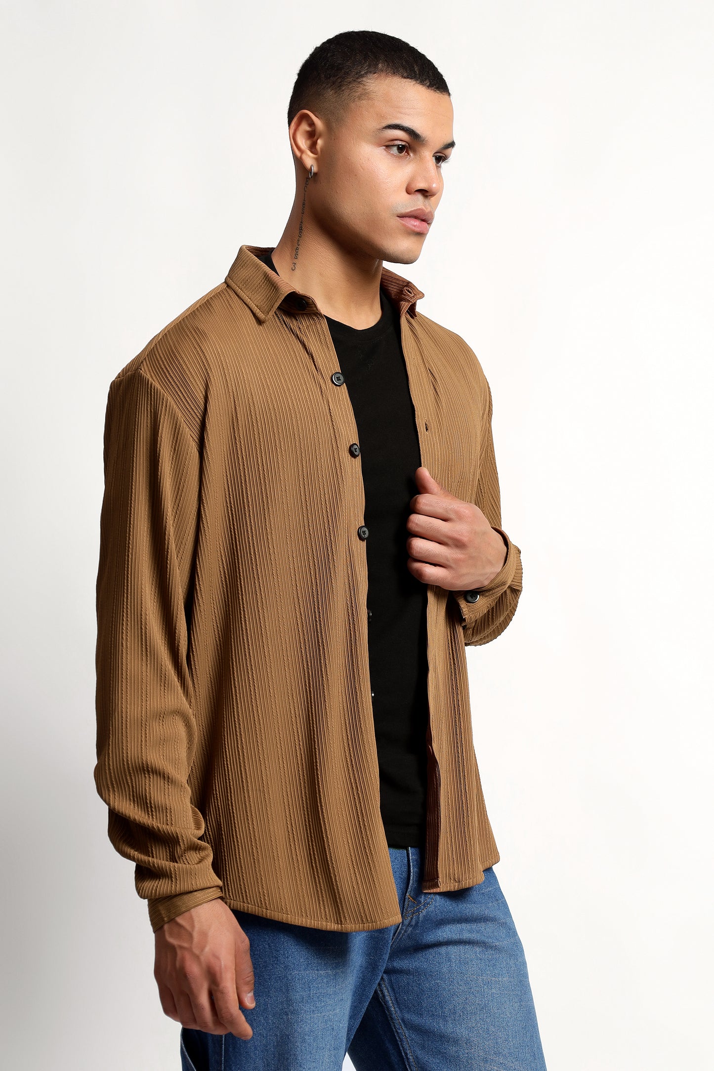 A Textured Vertical Stripes Bronze Shirt