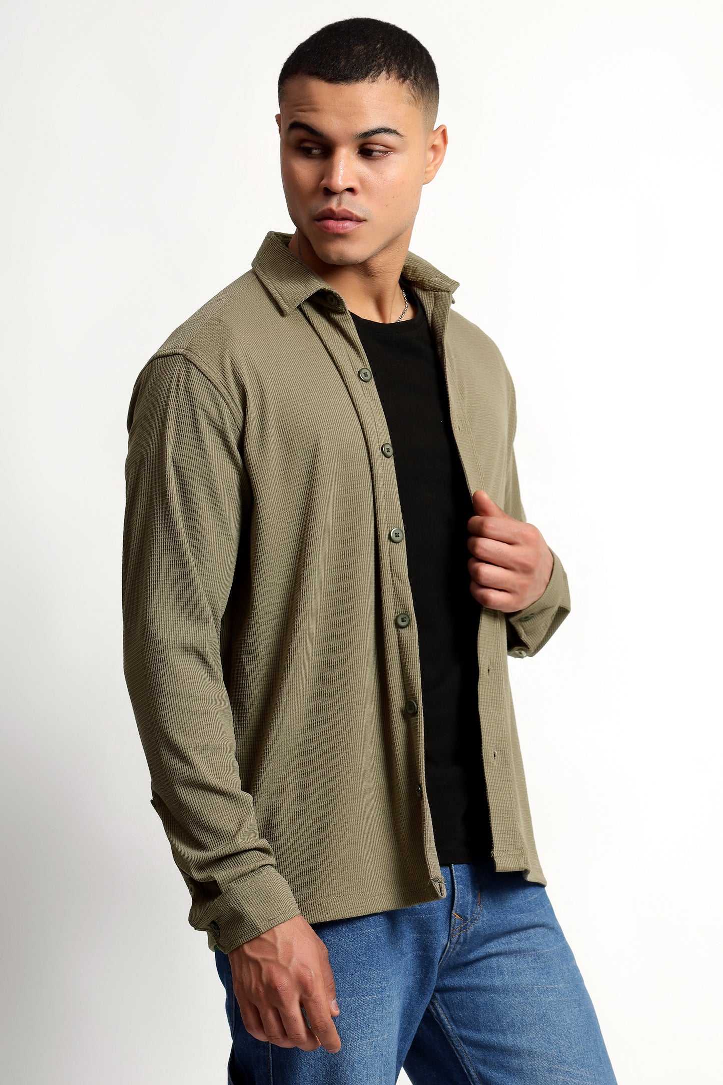 Regular fit Poly Cotton Olive Green Shirt