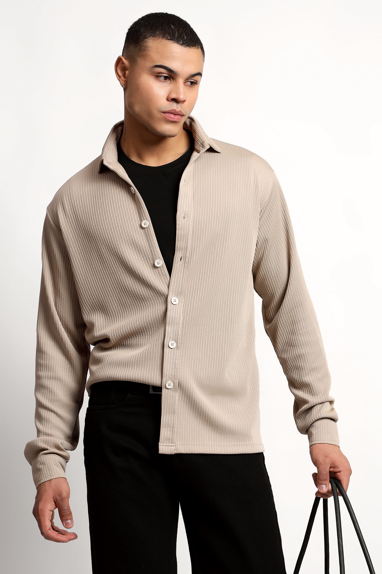 Men's Regular Fit Beige Overshirt